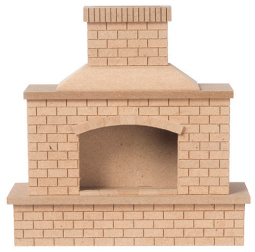 Dollhouse Miniature Wood Brick Outdoor Fireplace